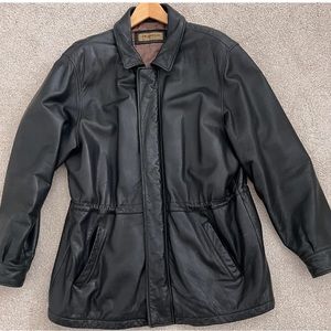 Men’s Black Leather Car Coat, great condition. Size XL